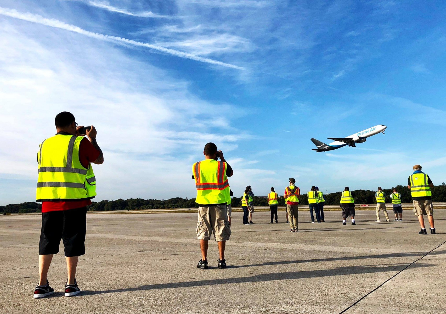 Group of people plane spotting
